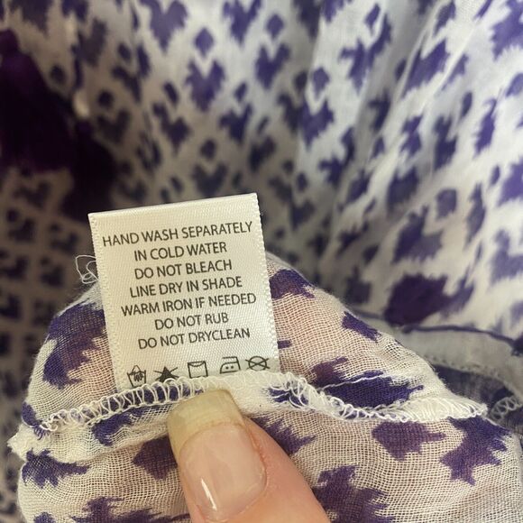 Roberta Roller Rabbit White Purple Sheer Serafina Pom Pom Tunic Top Tie Tassels - Picture 9 of 12